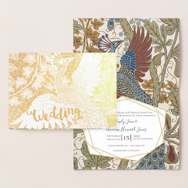 Real Gold Foil Peacock Wedding Invitations (Display)