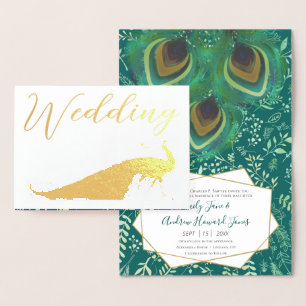 Real Gold Foil Peacock Wedding Invitations