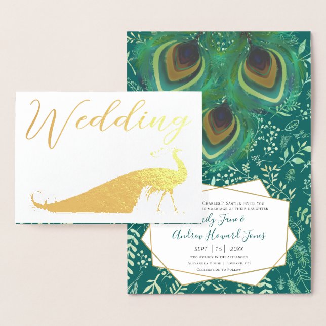 Real Gold Foil Peacock Wedding Invitations (Display)