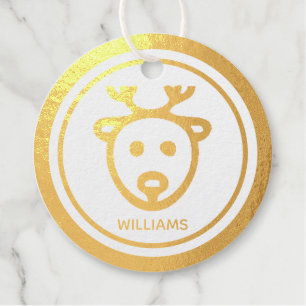 Real Gold Foil Personalised Reindeer Favour Tags