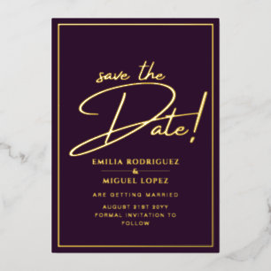 Real GOLD Foil Plum Purple Save the Date Wedding