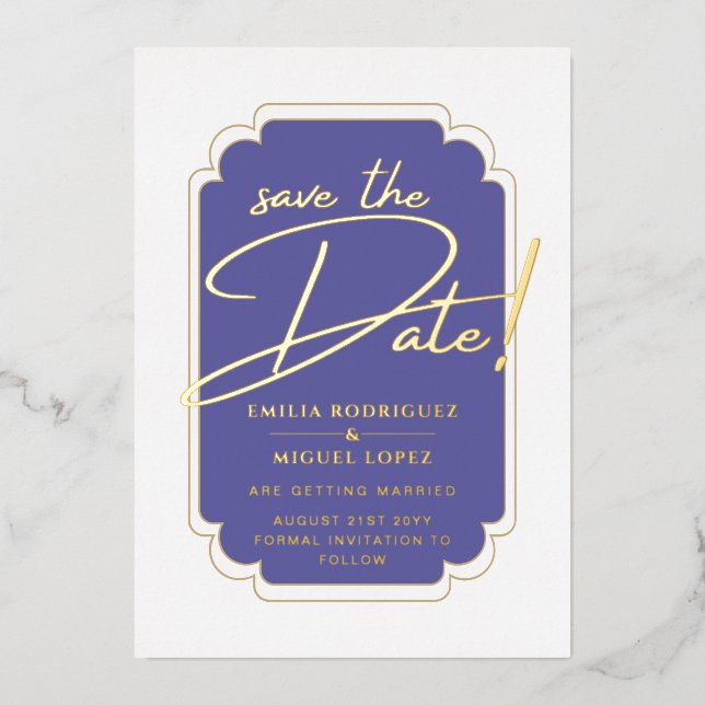 Real GOLD Foil Purple Save the Date Wedding (Front)