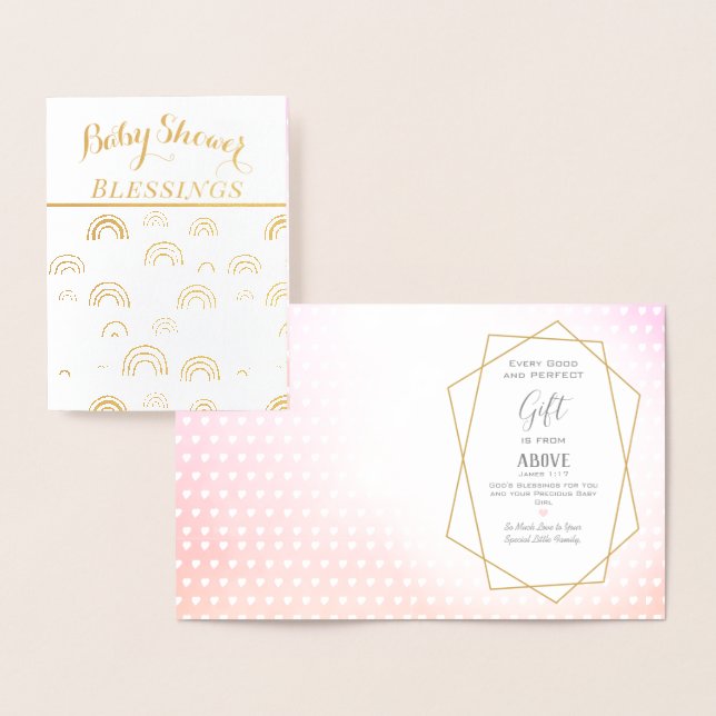 Real Gold Foil Rainbow Baby Girl Shower Blessings Card (Display)