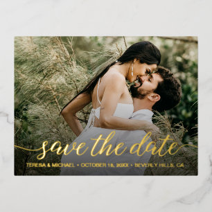 Real Gold foil Save the date Custom Photo Wedding Invitation Postcard