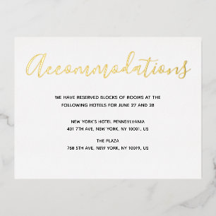 Real Gold Foil Script Wedding Accommodation Cards