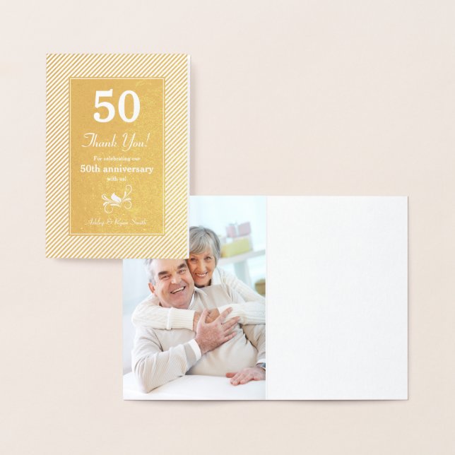 Real Gold Foil Stripes 50th Anniversary Thank You Foil Card (Display)