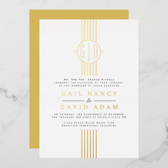 Real gold foil stripes, monogram wedding (Front/Back)