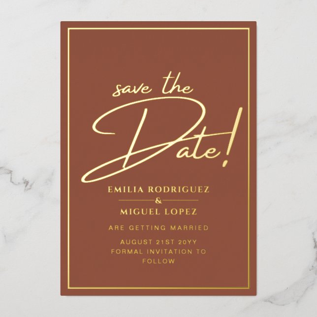 Real GOLD FOIL Terracotta Save the Date Wedding (Front)
