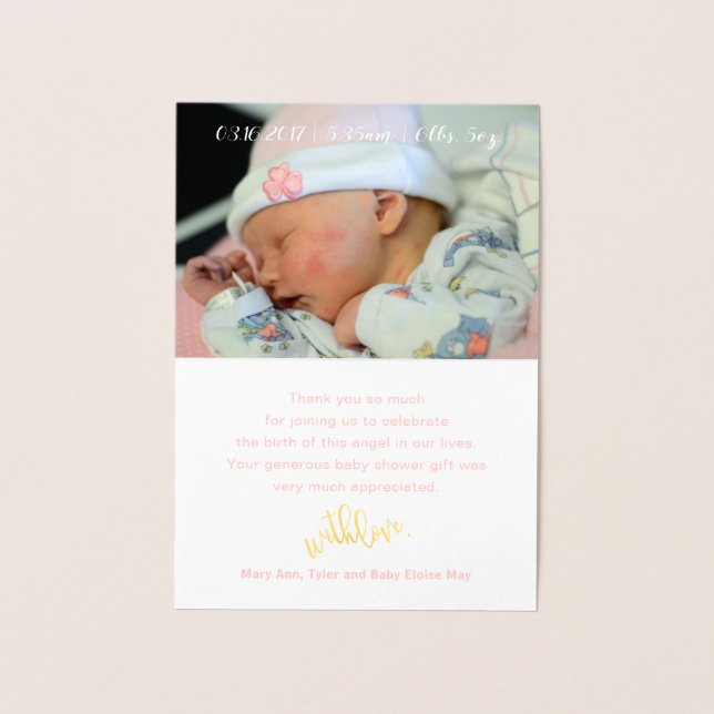 REAL Gold Foil THANK YOU Baby Shower Photo Card (Inside)