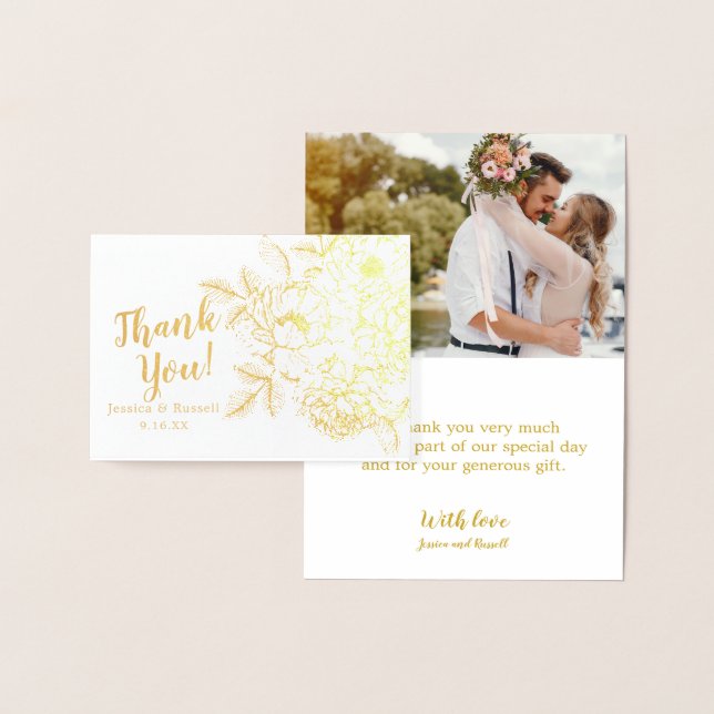 REAL Gold Foil THANK YOU Floral Wedding Photo Card (Display)