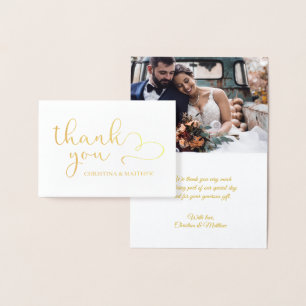 REAL Gold Foil THANK YOU Wedding   with Photo Foil Card