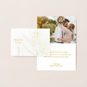 REAL Gold Foil THANK YOU Wedding   with Photo Foil Card