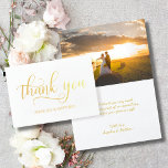 REAL Gold Foil THANK YOU Wedding | with Photo Foil Card<br><div class="desc">Say thank you to your guests with these elegant REAL gold foil THANK YOU wedding cards.  Topography script design. These templates can be personalised to add your photo and your text. Inside card has faux gold foil with your photo and text.  Contact designer for other variations.</div>