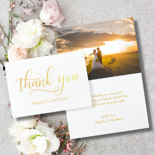 REAL Gold Foil THANK YOU Wedding with Photo Foil Card