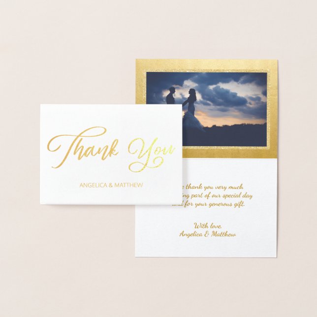 REAL Gold Foil THANK YOU Wedding | with Photo Foil Card (Display)