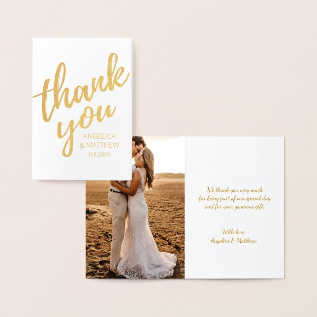 REAL Gold Foil THANK YOU Wedding | with Photo Foil Card (Display)