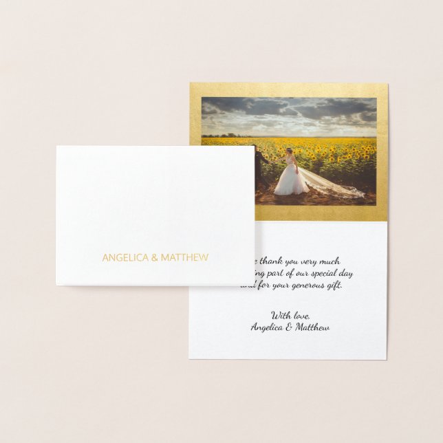 REAL Gold Foil THANK YOU Wedding | with Photo Foil Card (Display)