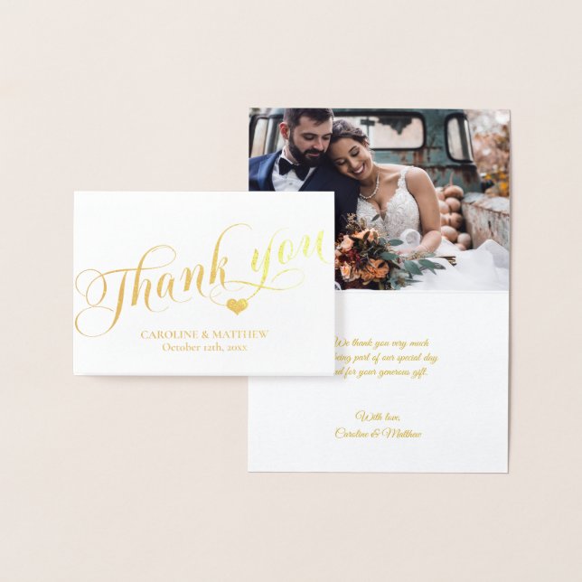 REAL Gold Foil THANK YOU Wedding | with Photo Foil Foil Card (Display)