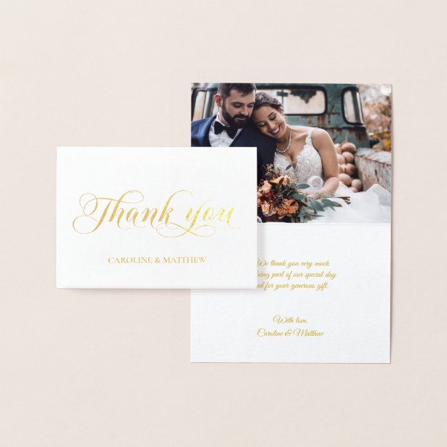 REAL Gold Foil THANK YOU Wedding | with Photo Foil Foil Card (Display)