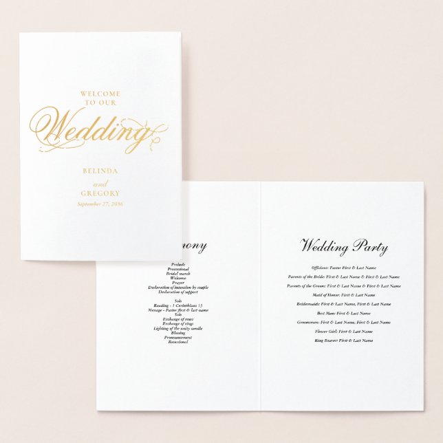 Real Gold Foil Wedding Order of Service Program (Display)
