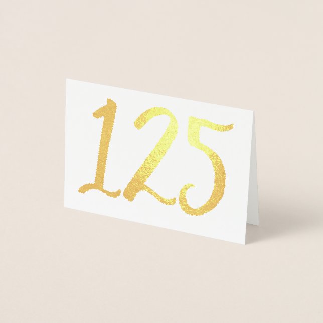 Real Gold Foil Wedding Table Numbers Card White (Front)