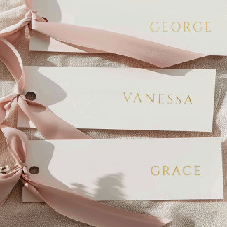 Real Gold Foil Wedding White Name Tag Place Cards