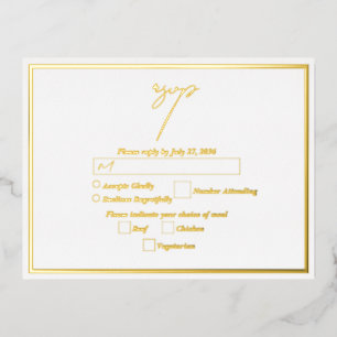 Real Gold Foil White & Gold Wedding RSVP Foil Invitation Postcard