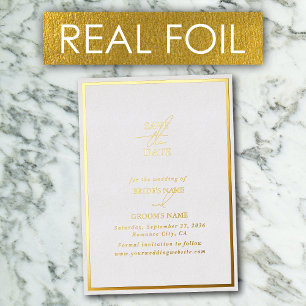 Real Gold Foil White & Gold Wedding Save the Date