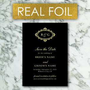 Real Gold Foil Wreath Black Wedding Save the Date