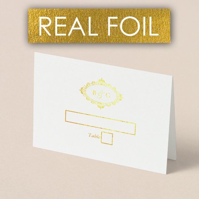 Real Gold Foil Wreath Elegant Wedding Place Card (Real Gold Foil Wreath Elegant White Place Card)