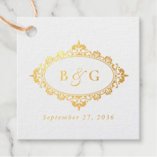 Real Gold Foil Wreath Elegant White Gold Wedding Favour Tags