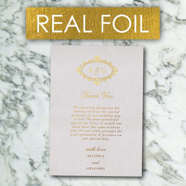 Real Gold Foil Wreath White Wedding Thank You Card (Real Gold Foil Wreath White Wedding Thank You Card)
