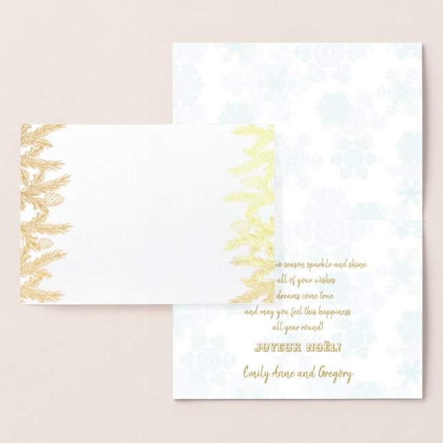 Real Gold JOYEUX NOËL typography Pine Snowflakes Foil Card (Display)
