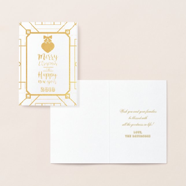 Real Gold  Merry Christmas & Happy New Year Script Foil Card (Display)