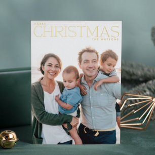 REAL GOLD Merry Christmas Photo Foil Holiday Card