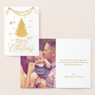 Real Gold Merry Christmas Wishes Custom Photo Foil Card