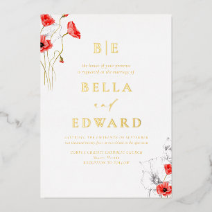 Real Gold Poppy Red Wildflowers Chic Wedding 
