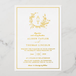 Real Gold Wildflower Crest Monogram Wedding 