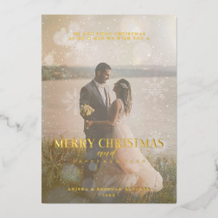 Real Golden Custom Photo Fancy  Snowflake Foil Holiday Card