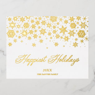Real Golden Traditional Minimalist Snowflakes Foil Holiday Postcard