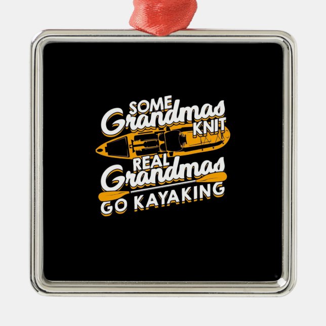 Real Grandmas Go Kayaking Metal Tree Decoration (Front)