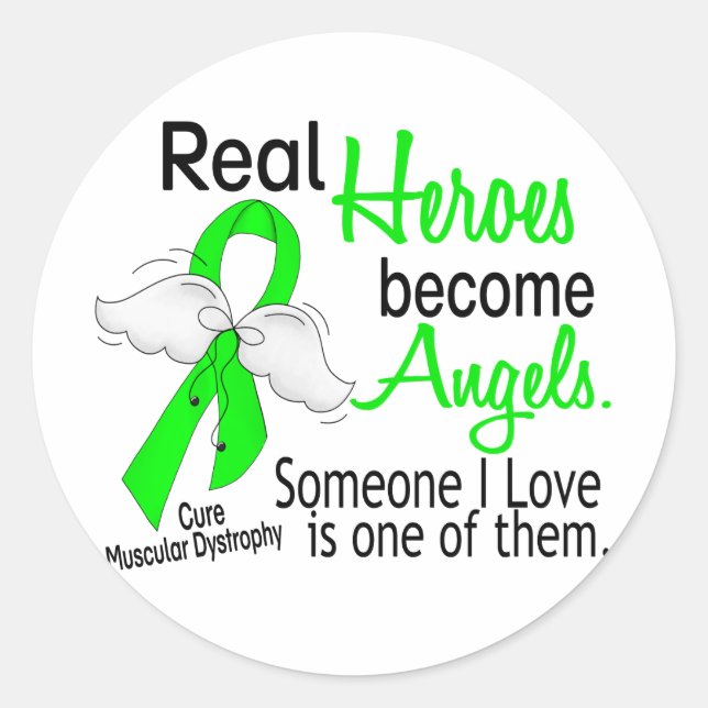 Real Heroes Become Angels Muscular Dystrophy Classic Round Sticker (Front)