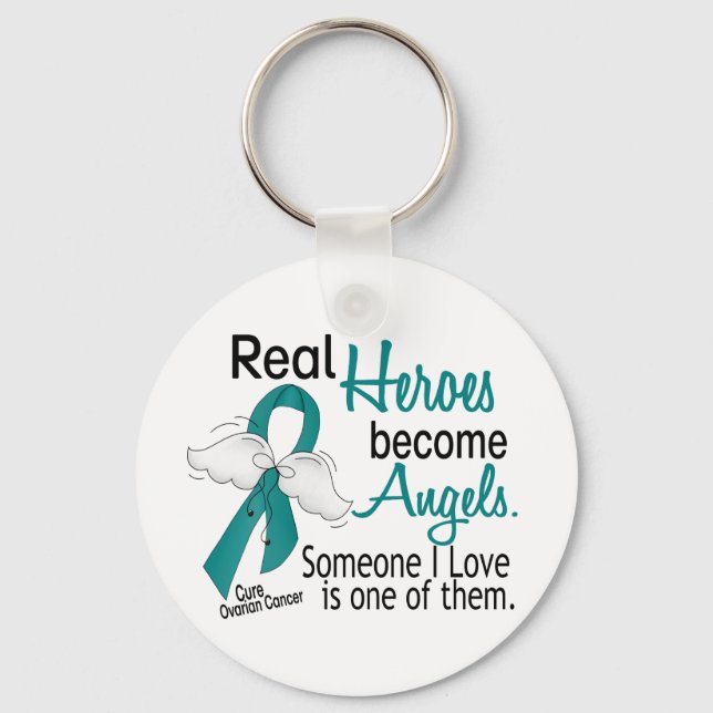 Real Heroes Become Angels Ovarian Cancer Key Ring (Front)