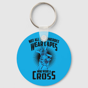 Real Heroes Have Faith Wore A Cross Jesus Gift Key Ring