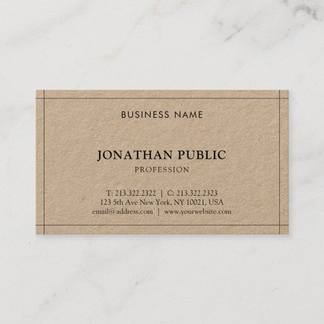 Real Kraft Paper Modern Elegant Simple Template Business Card (Front)