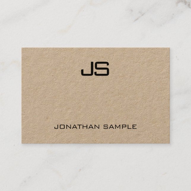 Real Kraft Paper Modern Professional Monogram Business Card (Front)