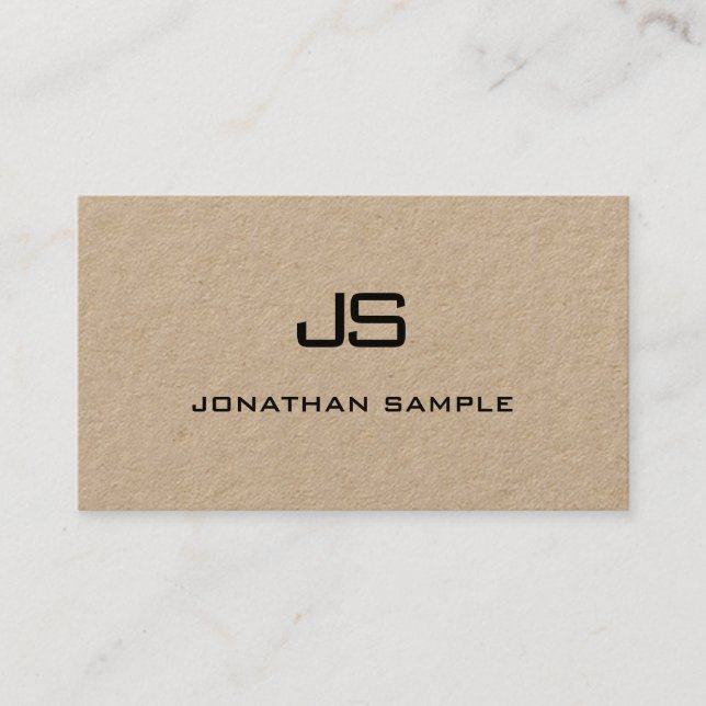 Real Kraft Paper Modern Template Elegant Monogram Business Card (Front)