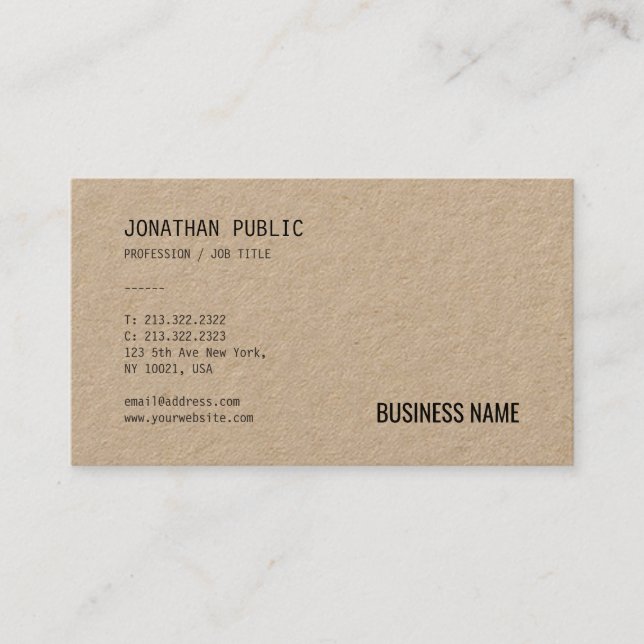 Real Kraft Paper Professional Modern Template Chic Business Card (Front)
