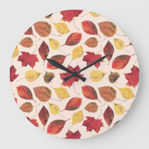 Real leaves photo, unique seamless pattern. large clock