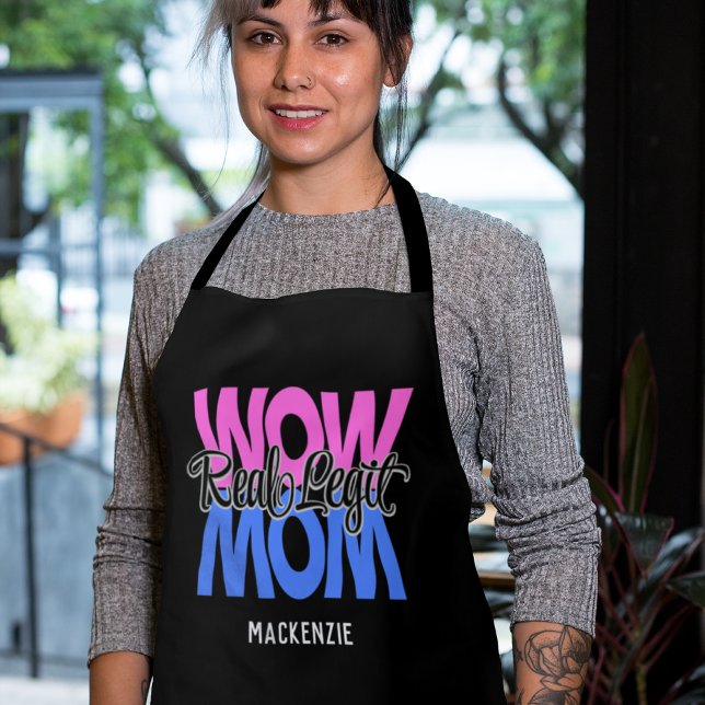 Real Legit Wow Mum Print (Pink & Blue) Apron (Creator Uploaded)